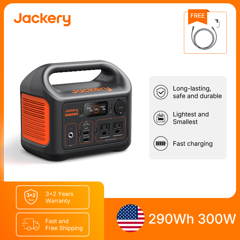 Solar Emergency Charger - สถานีไฟฟ้าพกพา Jackery Explorer 300New พร้อมสายต่อ 5