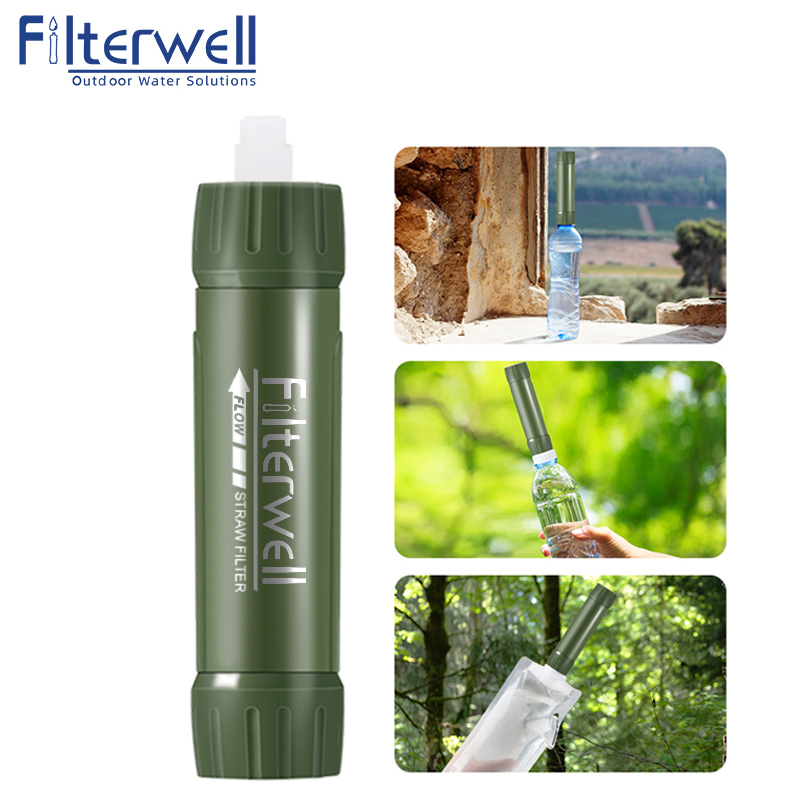Water Purification Straw - ที่กรองน้ำสำหรับเดินทางขนาดเล็กสีเขียวกรองหลอดสำหรับการเดินทางกลางแจ้งฉุกเฉินอุปกรณ์ตั้งแคมป์เดินป่าเอาตัวรอดระบบน้ำดื่ม