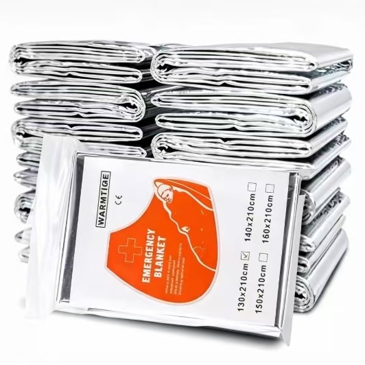 Emergency Mylar Tent - ผ้าห่มฉุกเฉินกันความร้อนไมลาร์, ผ้าห่มเอาตัวรอดจากอวกาศเคลือบฟอยล์สีเงิน, ผ้าห่มกักเก็บความร้อนสำหรับปฐมพยาบาลสำหรับการตั้งแคมป์ เดินป่า และกิจกรรมกลางแจ้ง